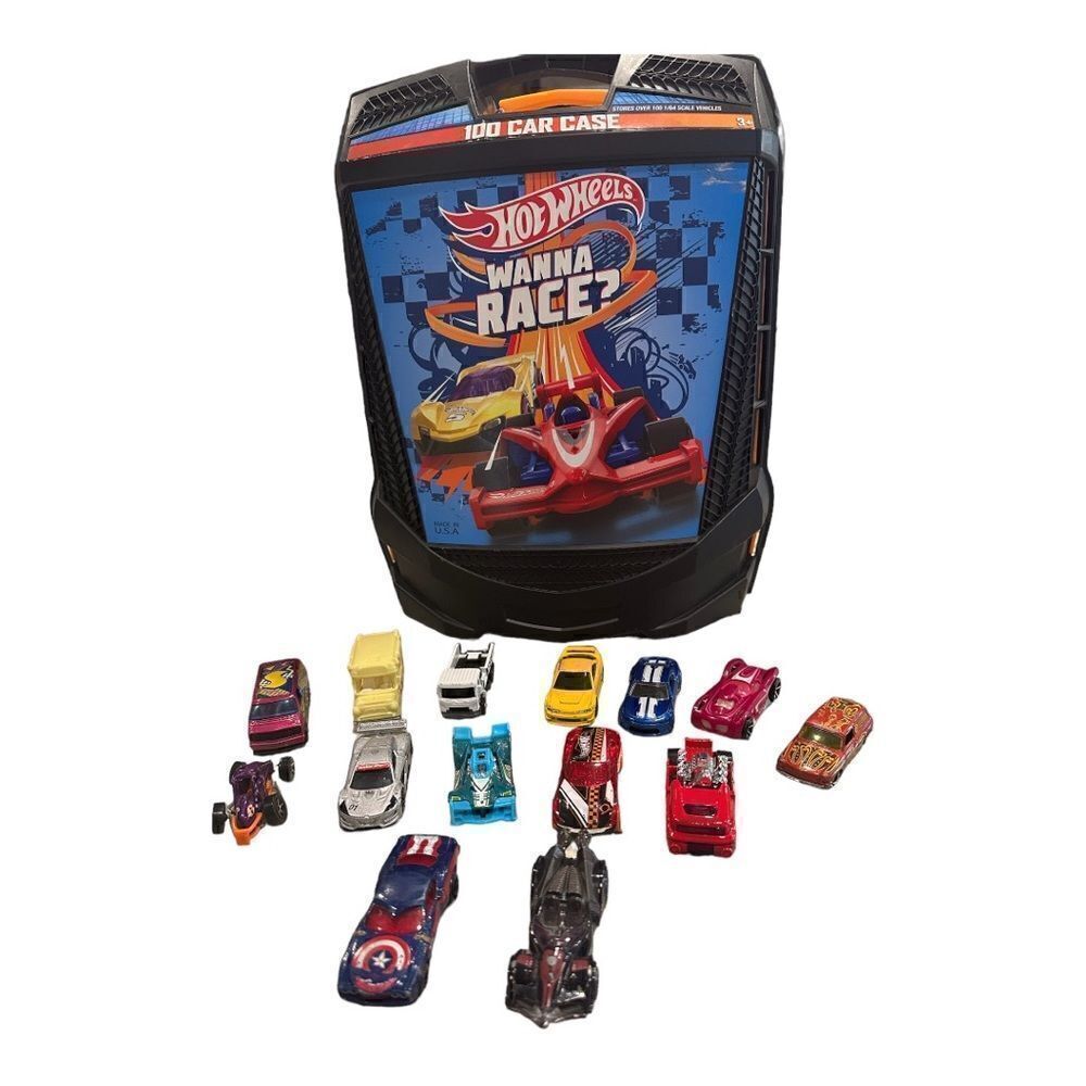 Hot Wheels 100-Car, Rolling Storage Case with 14 cars